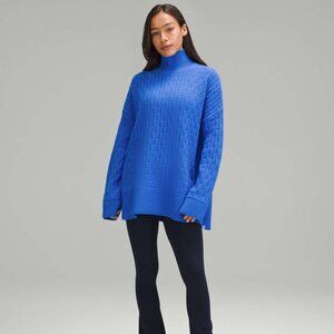 Lululemon Women's Pipe Dream Blue Cable-Knit Relaxed-Fit Turtle Neck Sweater M